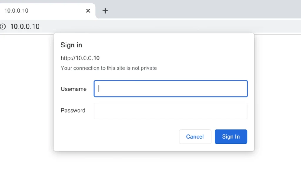 Log In to the 10.0.0.10 Admin Panel