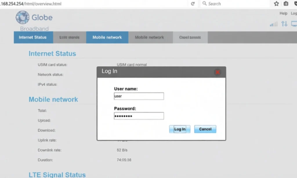 Log in to Globe At Home Router